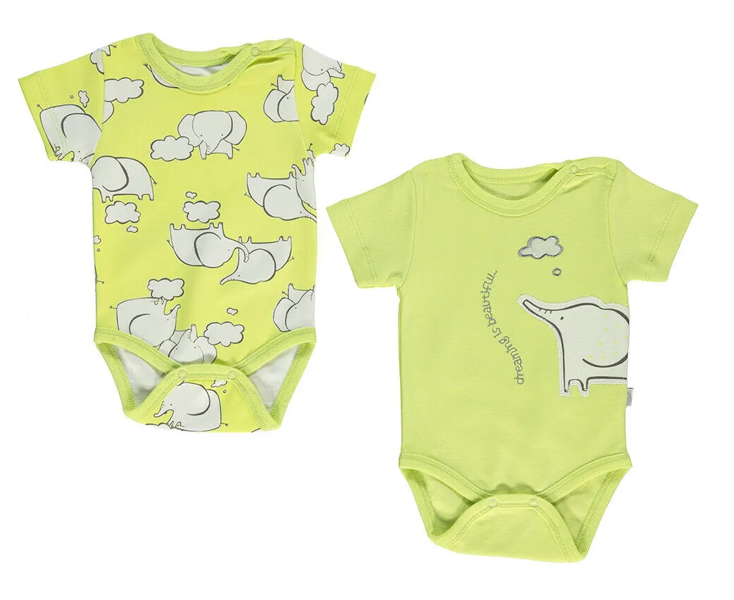 Bebetto Bodysuits Elephant Green 2-Pack (0-12mths)