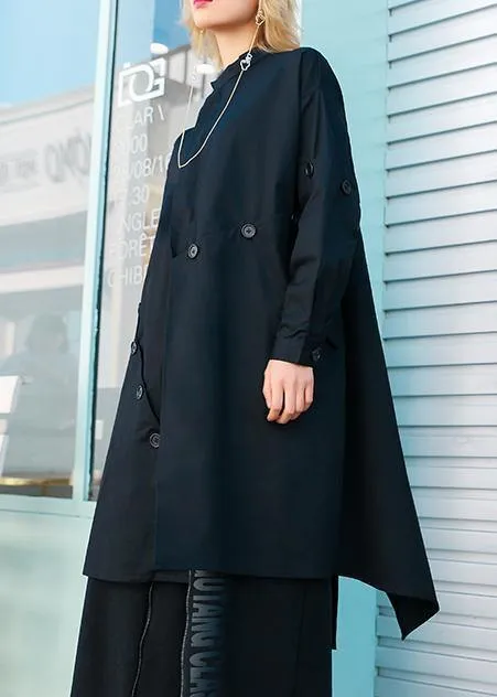 boutique casual medium length stand collar women coats black asymmetric coats