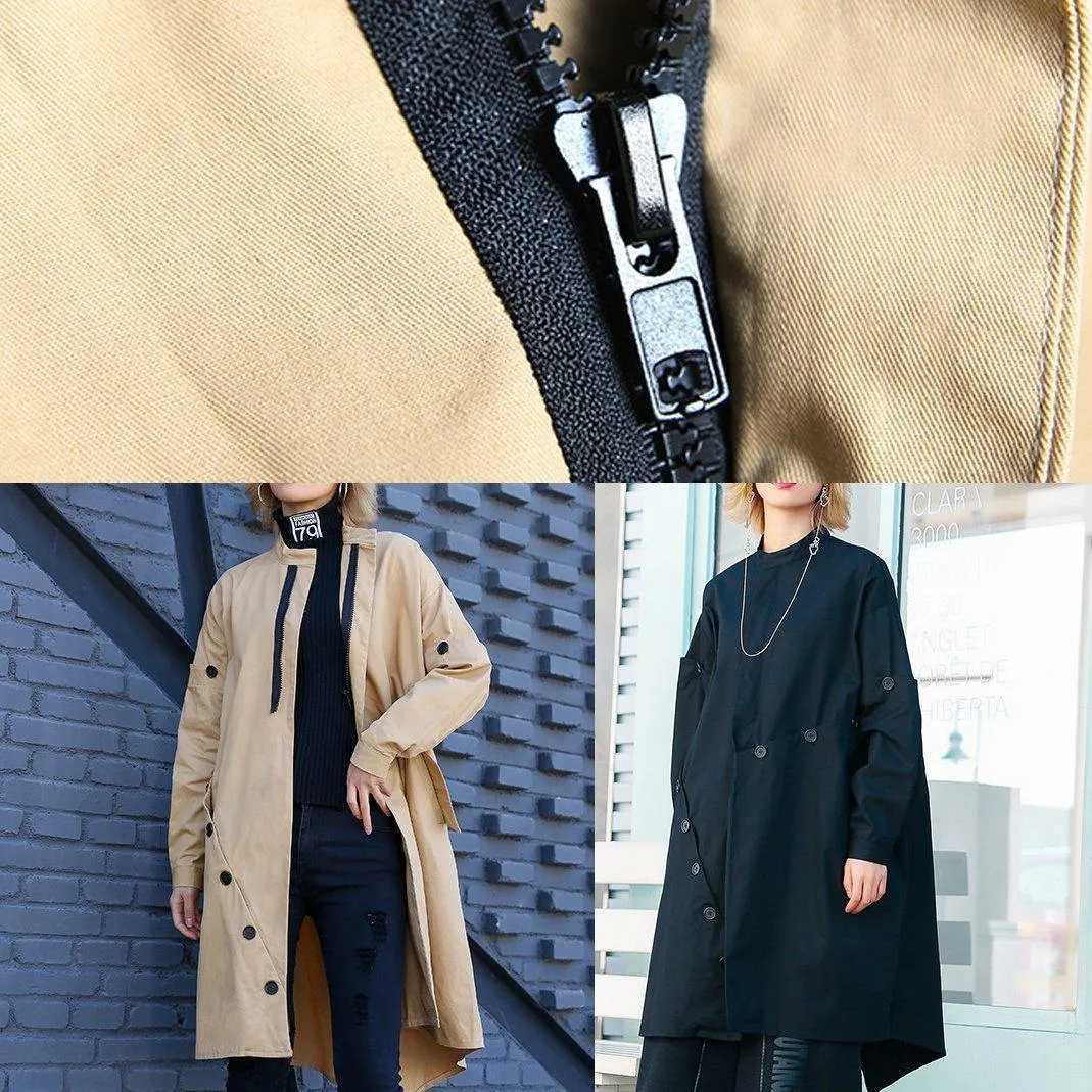 boutique casual medium length stand collar women coats black asymmetric coats
