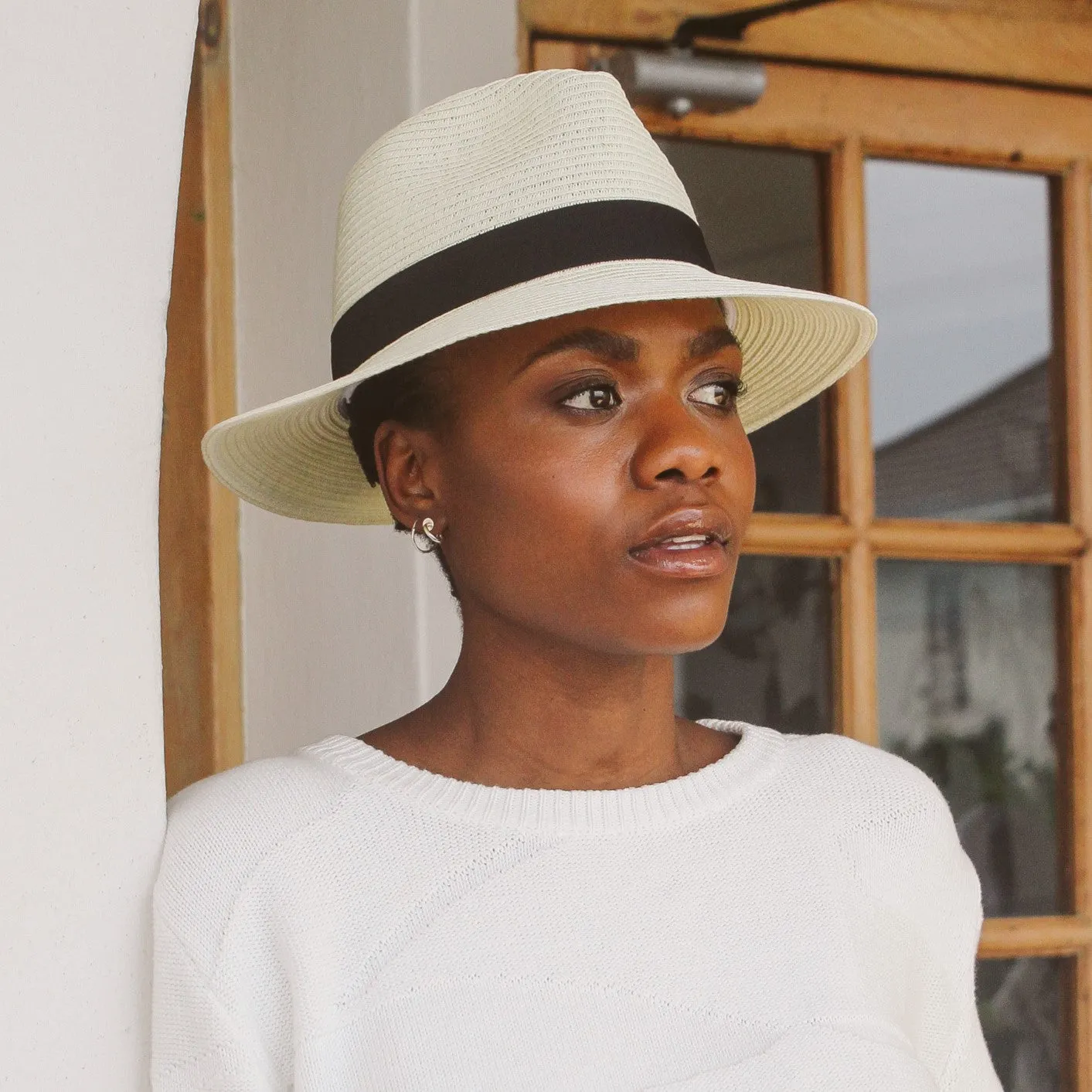 Clarke Fedora Sun Hat Ivory Black