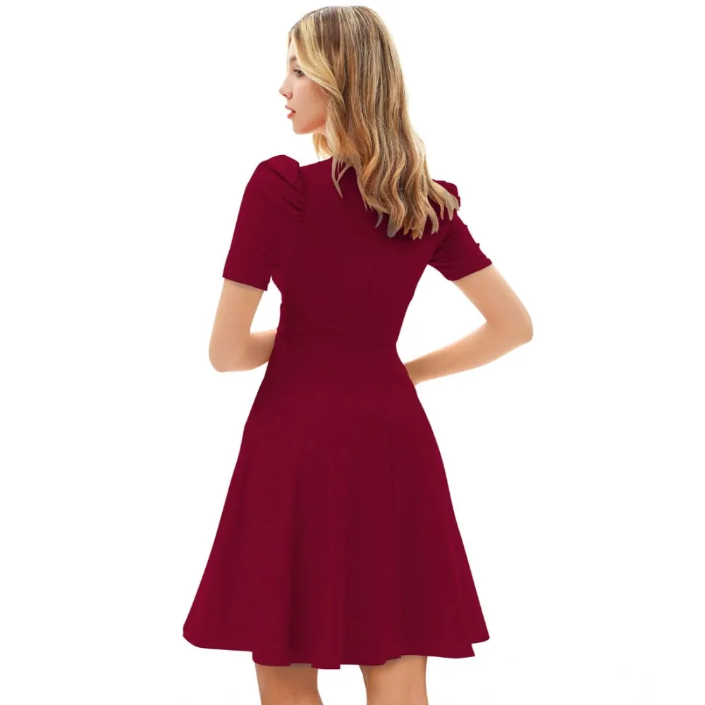Comfy Women's Knitting strachable Solid V Neck Cap Sleeve Dress