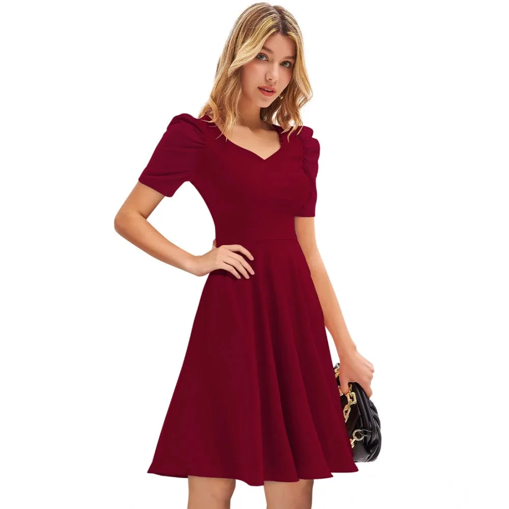 Comfy Women's Knitting strachable Solid V Neck Cap Sleeve Dress