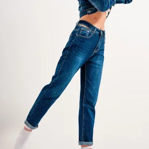 High Waisted Blue Cut Out Slim Jeans