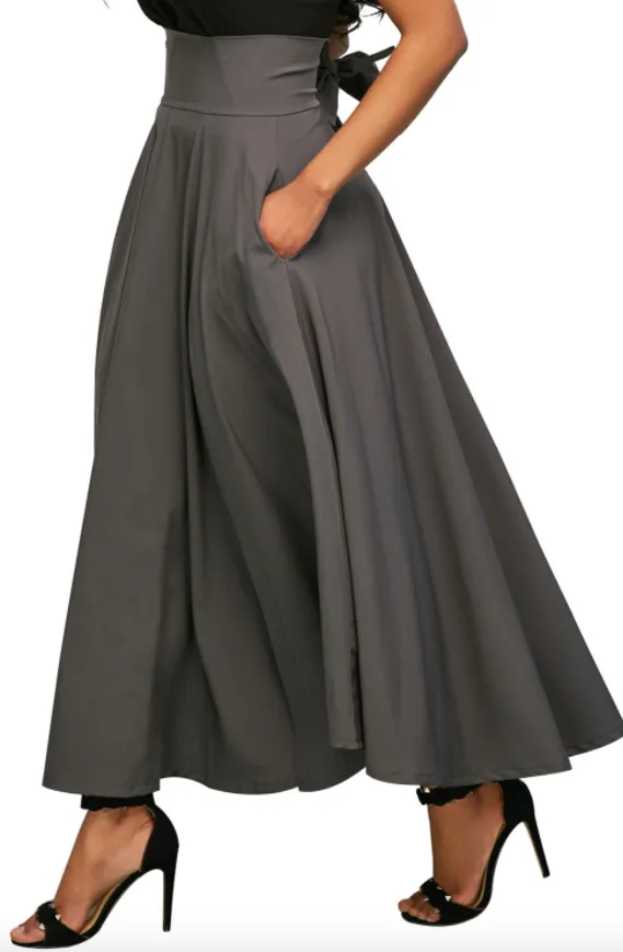 High Waisted Flared Skirt • Grey
