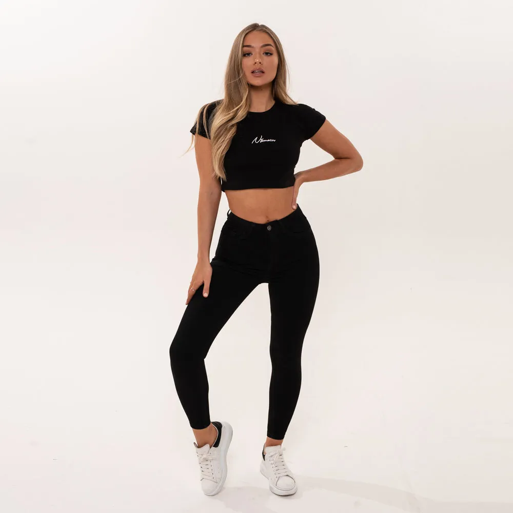 High Waisted Skinny Jeans - Black Non Ripped (SAMPLE)
