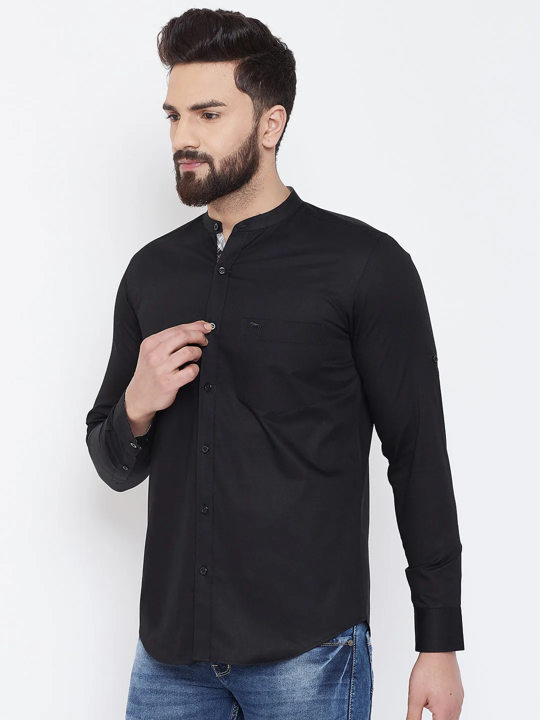 JUMP USA Men Black Solid Cotton Casual Shirts