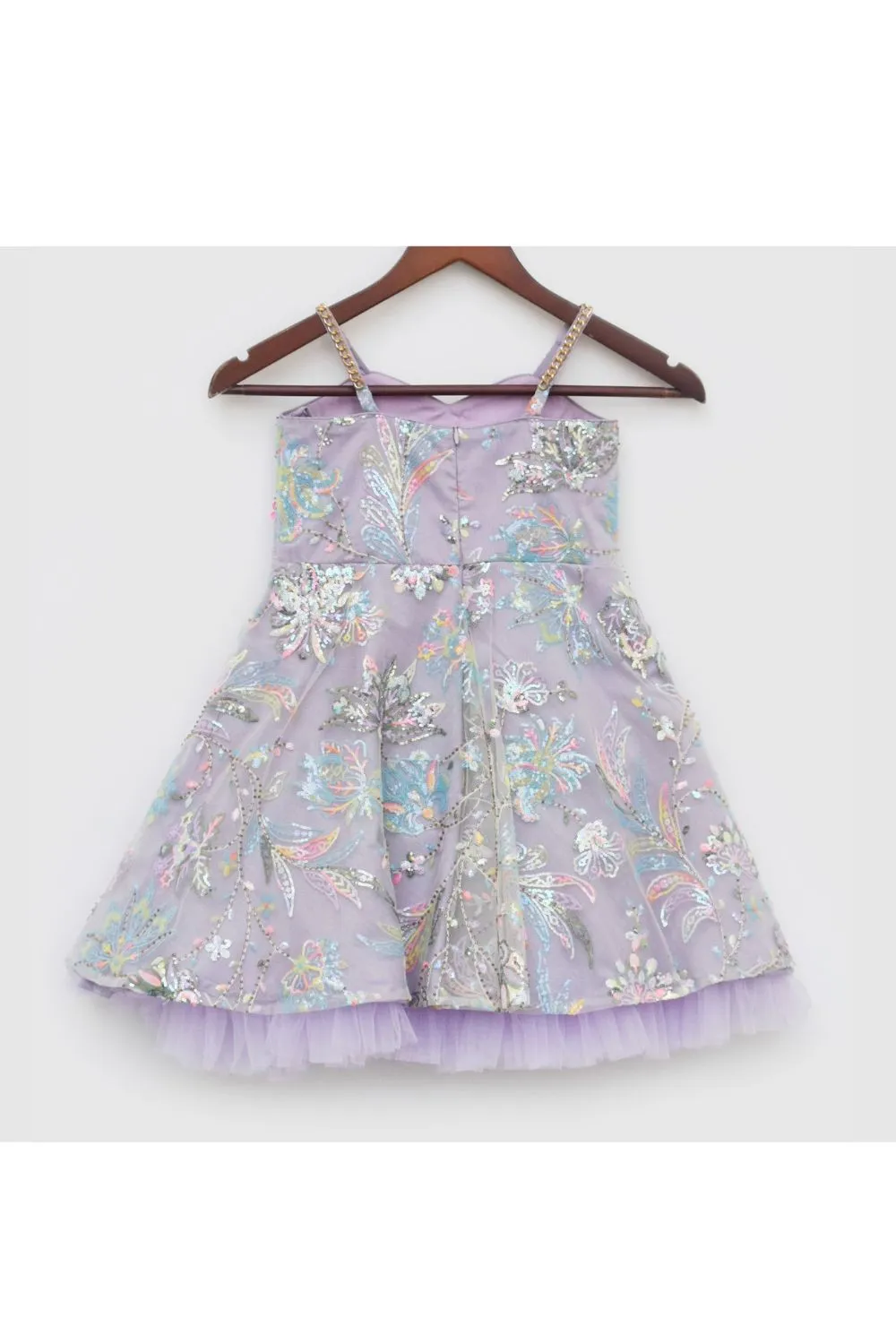 Lilac Sequins Embroidered Net Dress