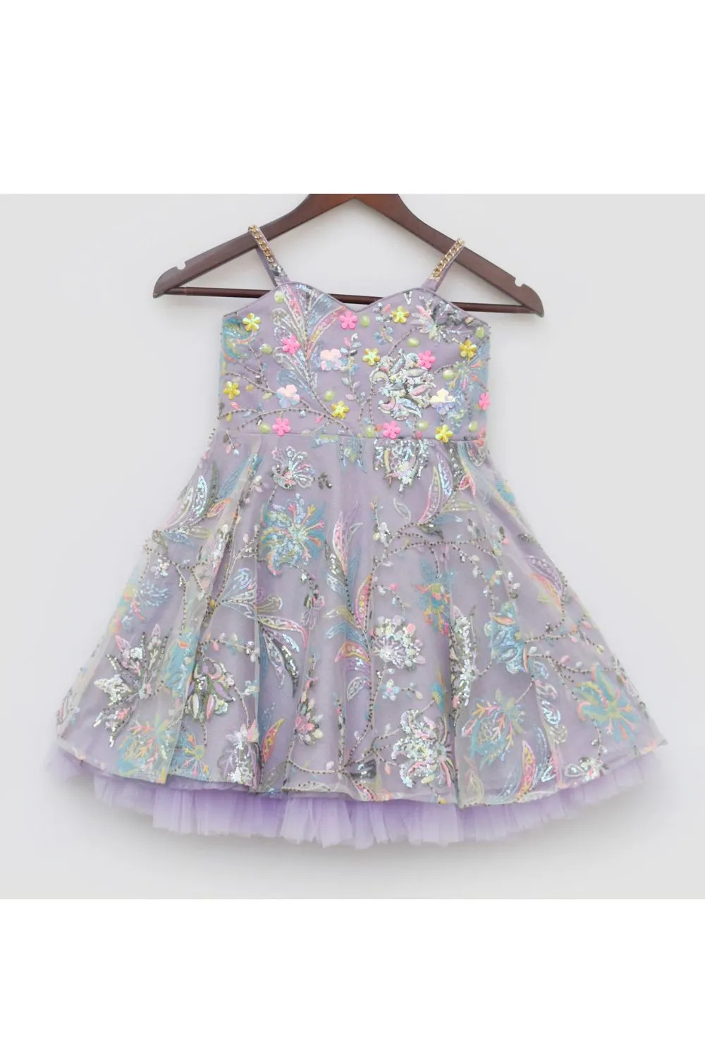 Lilac Sequins Embroidered Net Dress