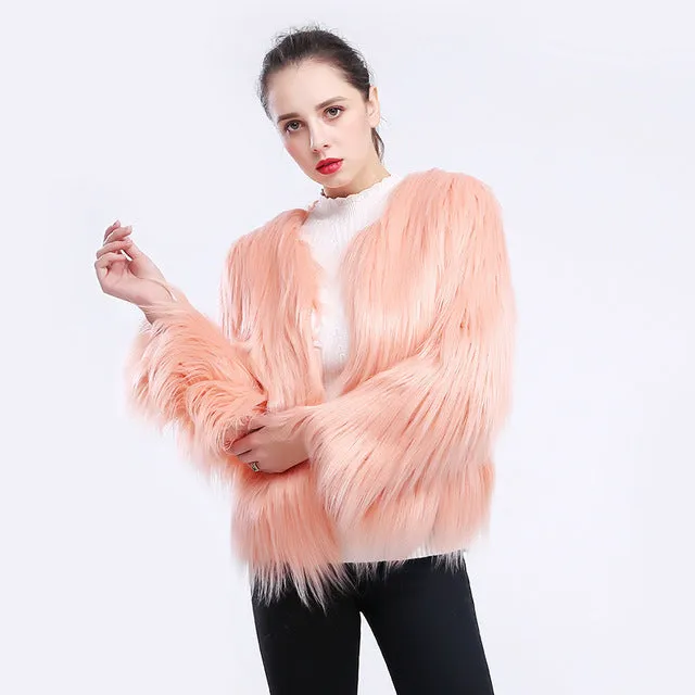Long Sleeve Faux Fur Coat