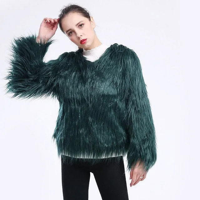 Long Sleeve Faux Fur Coat