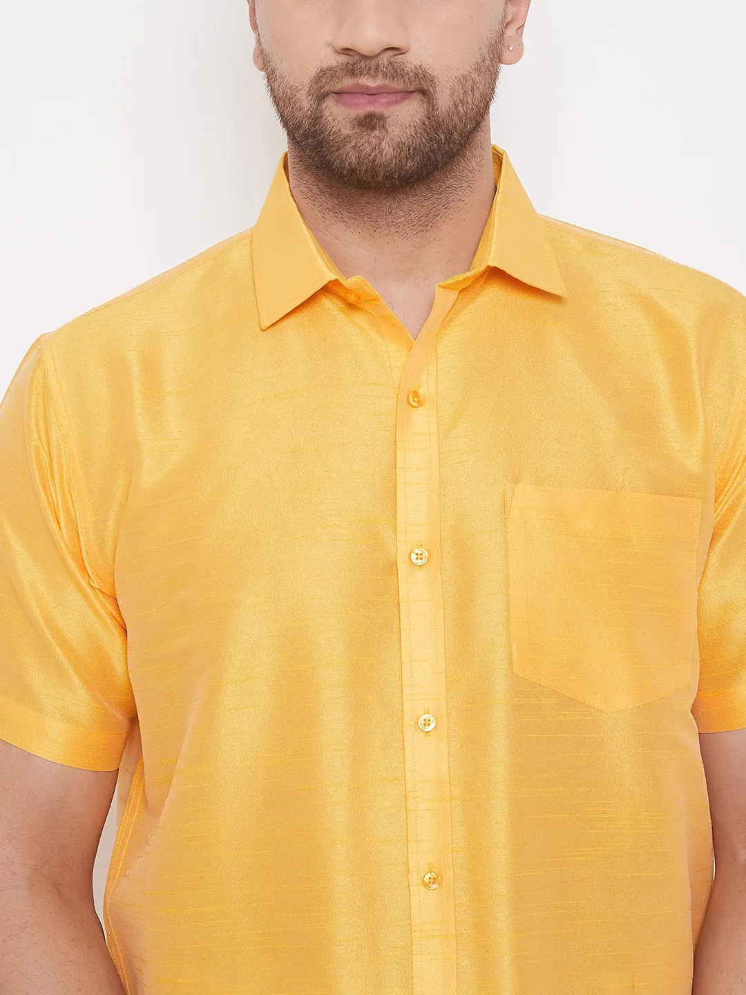 Men's Yellow Silk Blend Ethnic Shirt - Vastramay