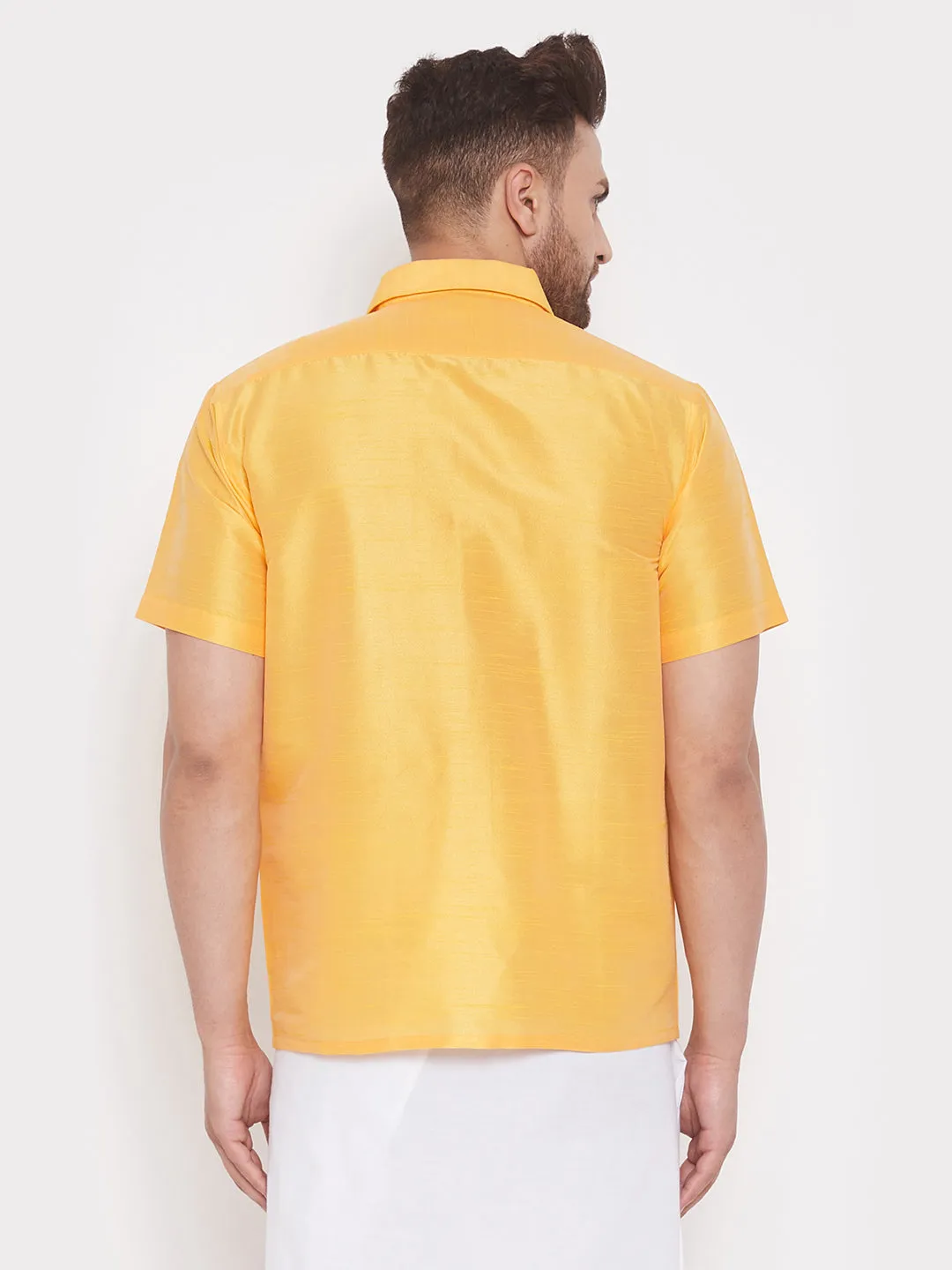 Men's Yellow Silk Blend Ethnic Shirt - Vastramay