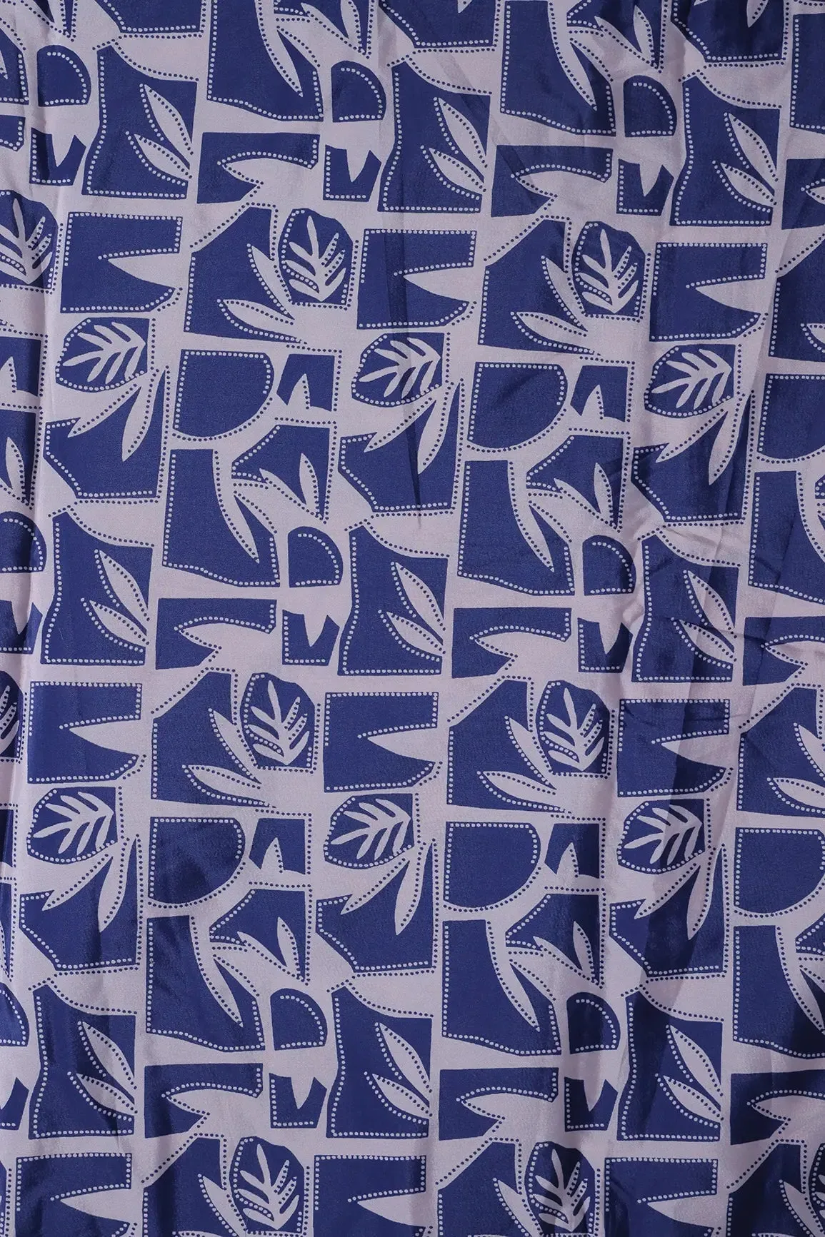 Navy Blue And White Geometric Pattern Digital Print On French Crepe Fabric