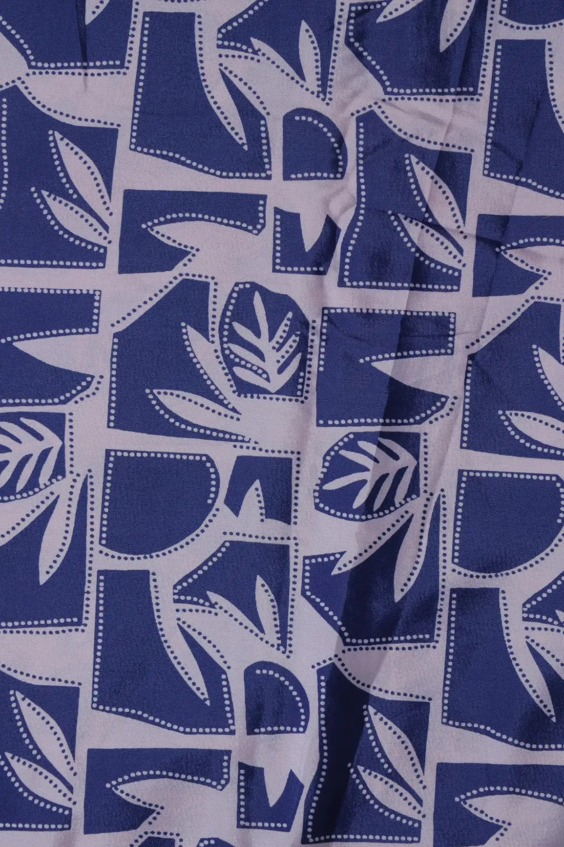 Navy Blue And White Geometric Pattern Digital Print On French Crepe Fabric