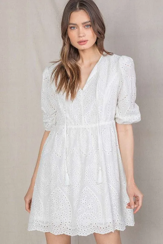 White Eyelet Mini Dress