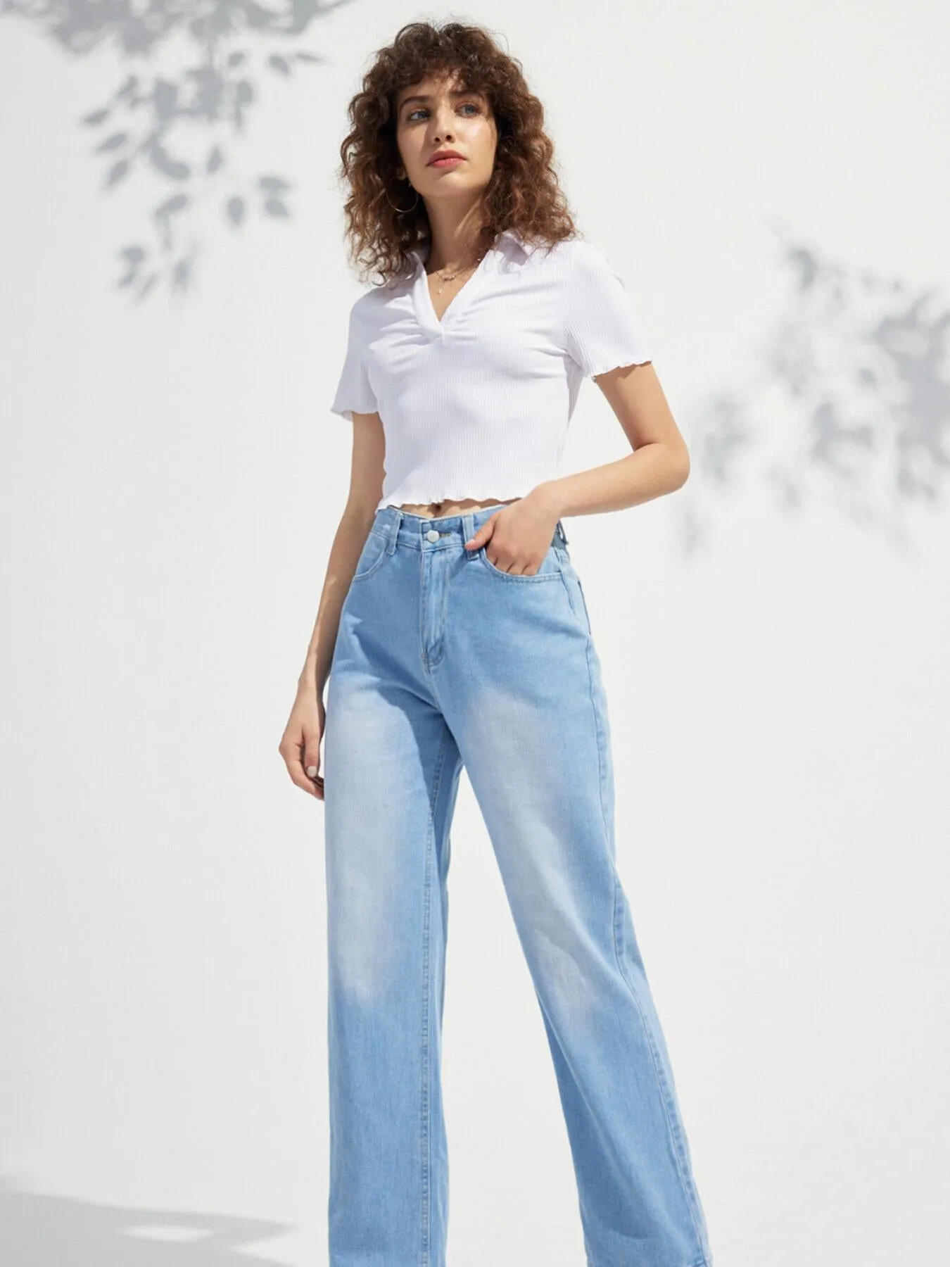 Wide Leg High Waist Pocket Denim Jeans