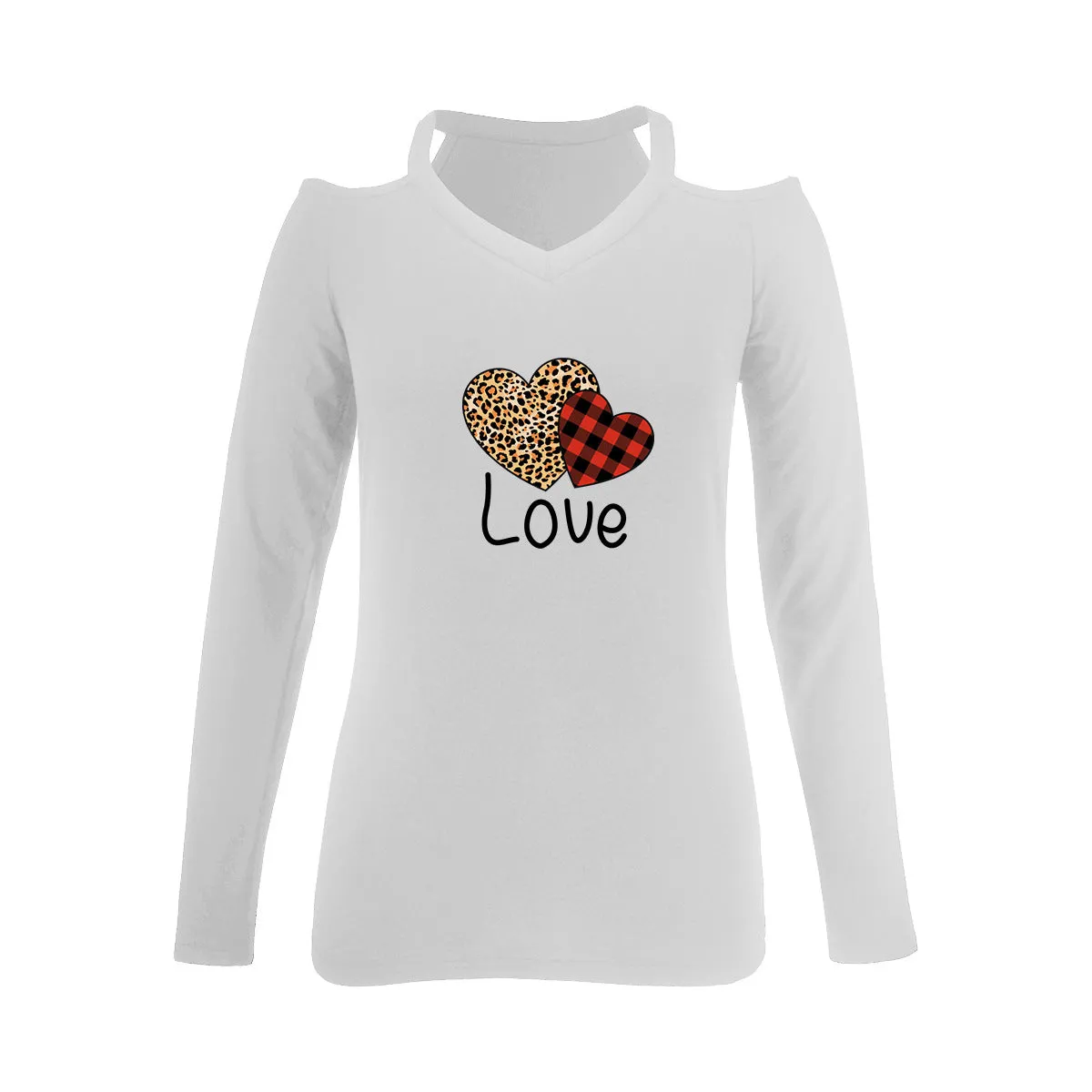 women's love printed off shoulder long sleeve casual top